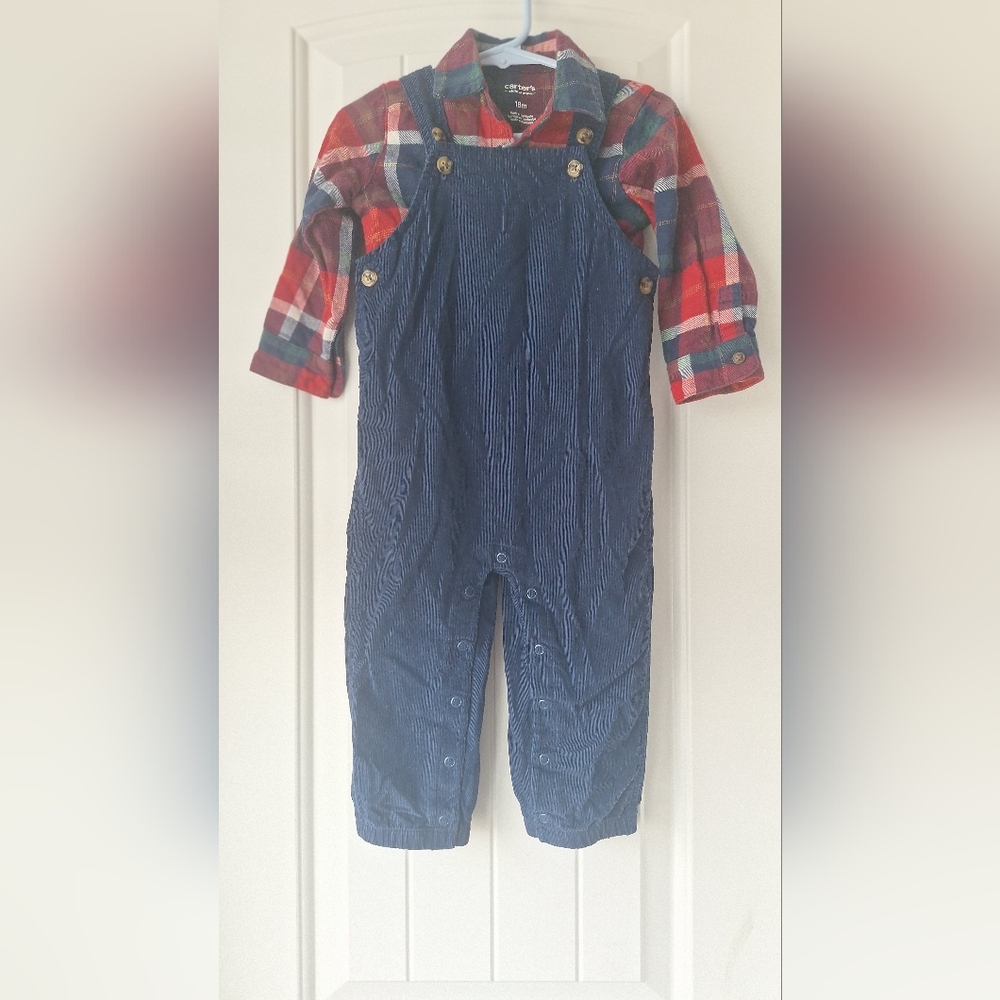 Plaid and Navy Kids Overalls